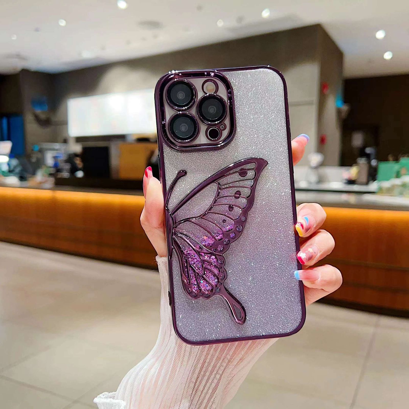 Premium Butterfly Glitter Case With Glitter Lens For Camera Protection